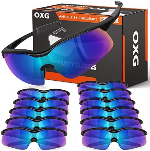 Защитни Очила OXG в 12 опаковки, ANSI Z87.1, Удароустойчив Защитни Очила със Защита от Надраскване, за Мъже, Жени,