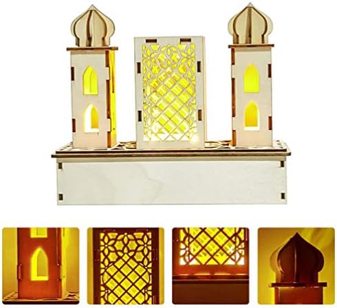 NUOBESTY Фенер Декоративен Рамадан Мубарак Декоративни осветителни Тела Eid Дървени Led Светлини Настолно украшение,
