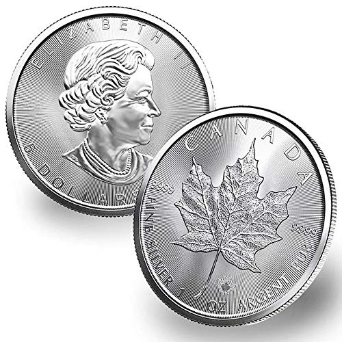Около 2021 г. Лот от (5) сребърни монети под формата на канадския кленов лист с тегло 1 унция, блестящи,