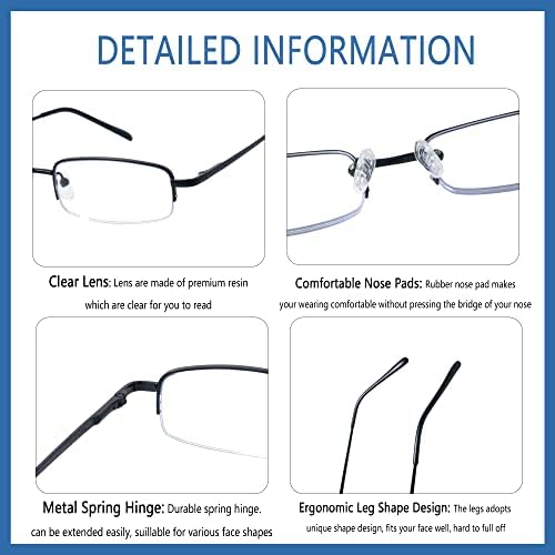LOVIVY, 4 опаковки очила за четене, ридеры в метална рамка в полурамке за мъже и жени, сини светозащитные очила с кутия пролетта