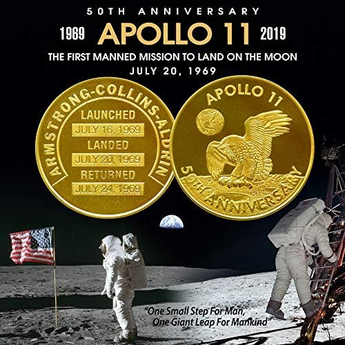 Възпоменателна Монета-Медальон НАСА Робинс Аполо-11, посветена на 50-годишнината на НАСА, покрит с 24-каратово злато с Капсула