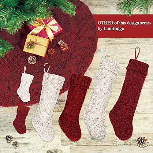Коледни Мини-Чорапи LimBridge, 12 Опаковки, 7 инча, Възли Украса за отглеждане в селски стил, Подаръчни Пакети за семейни Приятели, Кремаво-Бордо