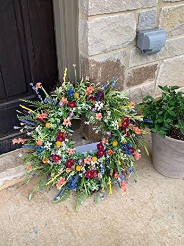 Венец от диви цветя Тексас за украса на входната врата, Универсален Декор на Фермерска къща, Цветен Венец за Вилата, Пролетен Цветен Венец, Украсен с Лавандула, Марг