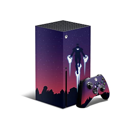 ZOOMHITSKINS, съвместими за Xbox Series X Skin, Корица Series X Skin, Power Hero Speed Neon Light City Night Purple Sky, Трайни и подходящи, винил 3 М, са лесни за инсталиране, произведено в САЩ