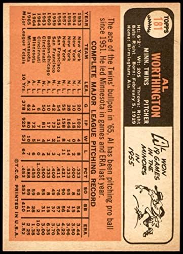 1966 Topps 181 Ел Уортингтън Миннесотские близнаци (Бейзболна картичка) NM Близнаци