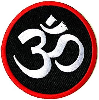 TH Aum Om Ohm Хиндуистки хинди, хиндуизъм, йога, дизайн черен костюм, Апликация с символ, Бродирани, пришитая желязо, нашивка за раници, дънкови якета, тениски, Дрехи и т.н.