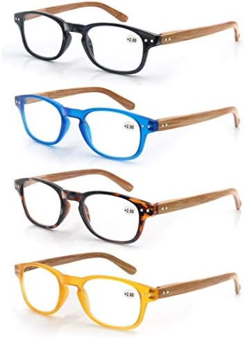 MODFANS 4 Опаковки Очила за четене на Модни Дървени Извити Линия Стилни Очила За четене За Мъже И Жени