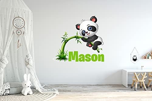 Панда с Бамбук Стикер на стената с потребителски име - Персонални стикер за стена с изображение на животно Панда в детската