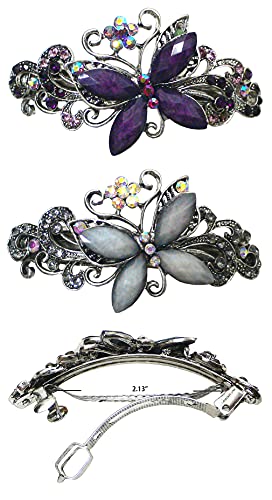 Комплект от 2 Заколок-Пеперуди JCGY, Блестящи Кристали, Разноцветни Мъниста, Френски Щипки за коса-Клипове U86800-0053-2purpleOW