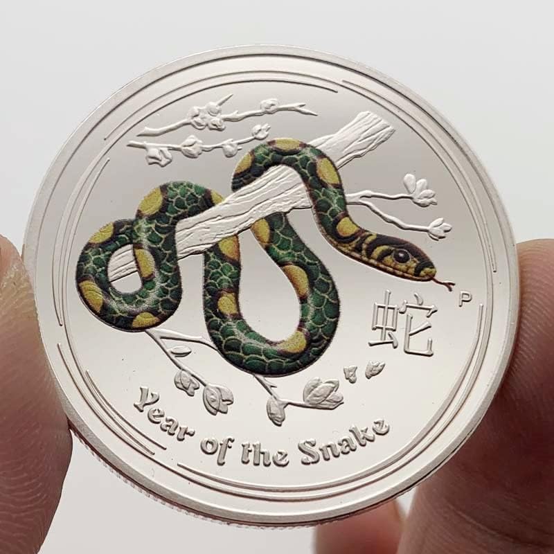 Австралийската Зодиакальная Змия Животно Сребърно Покритие Рисувана Медал Занаят Зелена Змия Монета Възпоменателна Монета