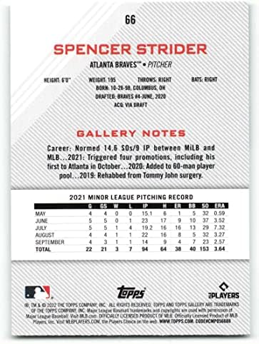 2022 Topps Gallery 66 Спенсър Страйдер, Ню Йорк-Бейзболна картичка начинаещ MT RC Атланта Брейвз