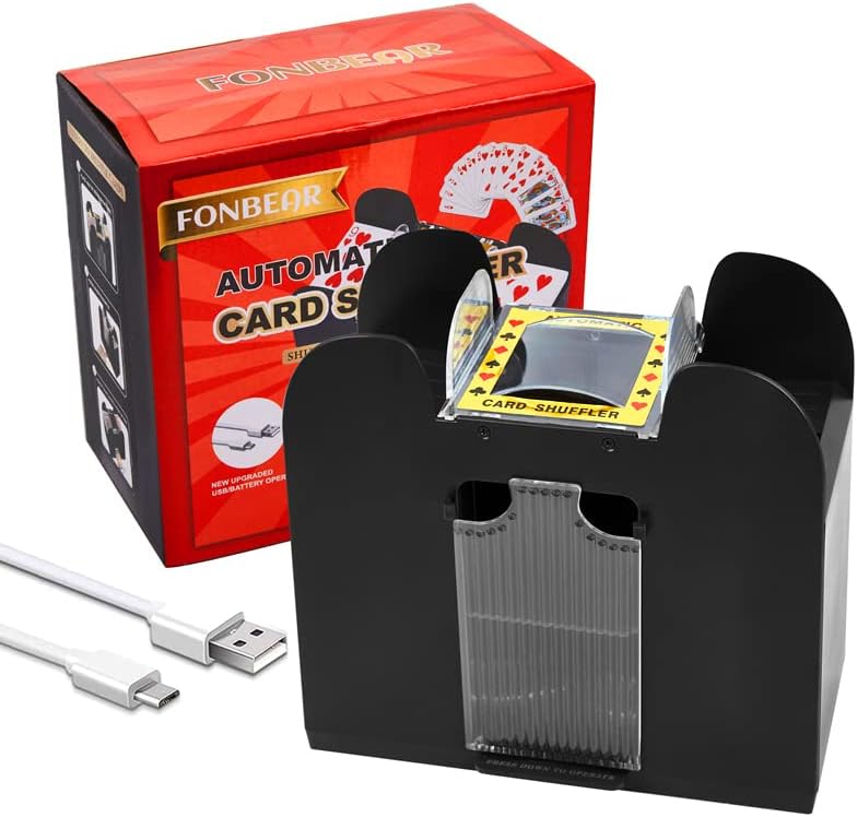 Автоматично тасовщик карти FONBEAR на 2/6 тестета - Електрически тасовщик с USB и батерии - Отлично подходящ за домашна