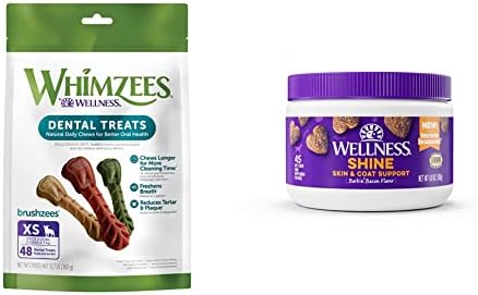 Дневни зъбни лакомства за кучета Whimzees, които не съдържат естествени зърна, Brushzees, много малки, опаковка 48 + меки дъвчащи