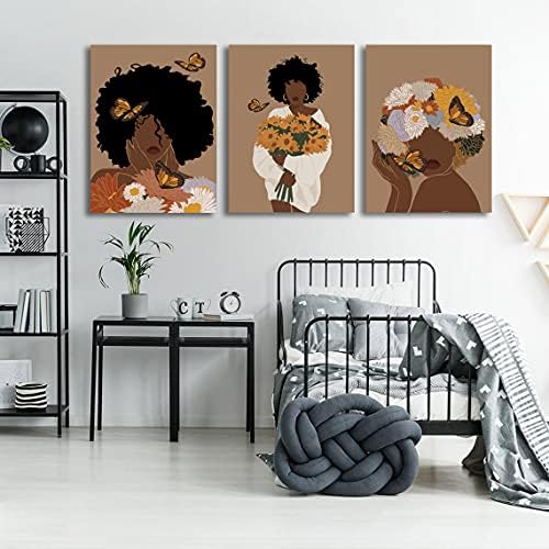 Въведете Абстрактен Афроамериканский Черен Женски Платно на Стенно изкуство, Модерен, Цветен принт в стил бохо, Начало