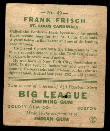 1933 Гуди 49 Франки Пресни Сейнт Луис Кардиналс (Бейзболна картичка) СПРАВЕДЛИВИ Кардинали
