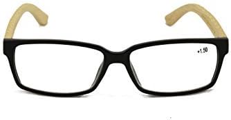 World Vision правоъгълни очила за четене от естествен бамбук за мъже и жени за четене (черни, 1,5 x)