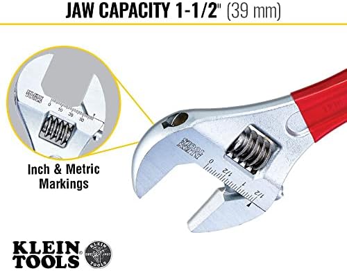 Ключ с регулируеми колела Klein Tools D507-12, изкован, с дълги зъби и лъскава хромирано покритие, 12 инча