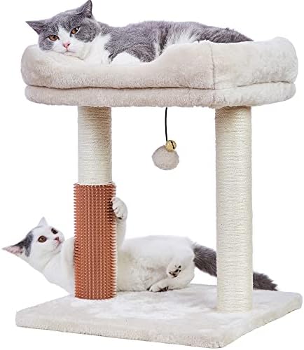 Когтеточка за котки MeowSir Cat Tree 4 в 1 с Широк Топ Насестом Cat Самостоятелно Groomer, Естествена Когтеточкой и Висящ