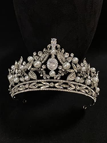 Короната от листа на кралица барок с жемчужными листа за жени, за сватба диадема с пайети, черна корона, аксесоари за костюмированной