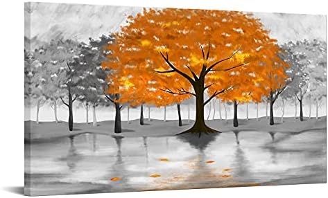 Nachic Wall Модерен Платно Монтиране на Изкуството на Черно-Бяло Жълто-Оранжево Дърво Картина на Платно Есента