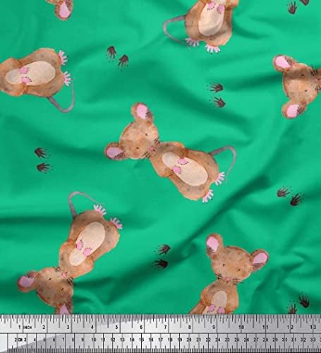 Памучен поплиновая плат Soimoi зелен цвят, с принтом Отпечатъци от крака и мишката за деца ширина 58 см