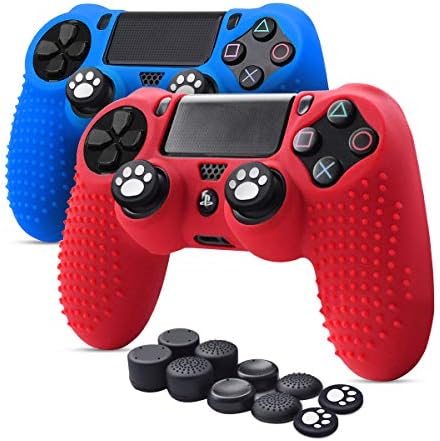 Калъф за контролера 6amLifestyle PS4 (Червено + Синьо, 2 обвивки контролер + 10 дръжки за палеца), Противоскользящий