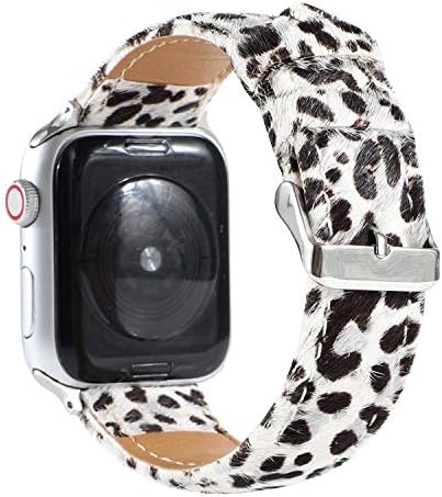 Елегантен Кожена каишка за часовник с принтом пухкава, Пантери, съвместим с 42/44 мм Apple Watch Серия 6 / SE/5/4/3/2/1 ( Бял и черен)
