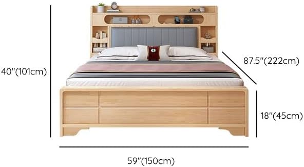CraftThink Модерен Рамка на легло от борова дървесина библиотеката на Стандартно легло от истинско дърво, Едно
