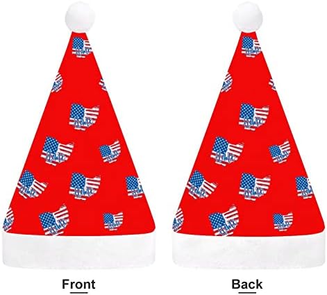 Охайо Начало Американски Флаг Забавна Коледна Шапка на Дядо Коледа Шапки и Къси Плюшени с Бели Ръкавели за Коледното
