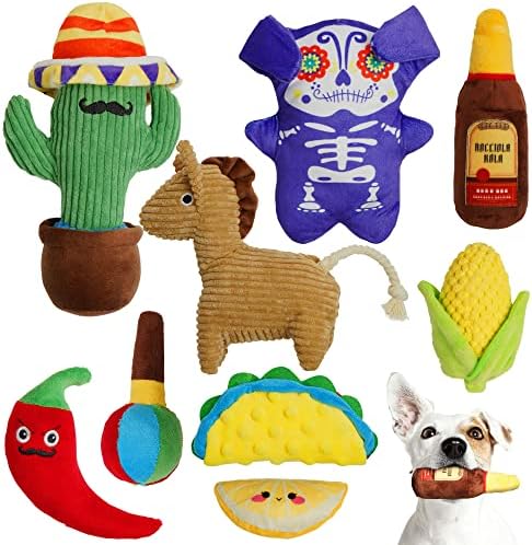 Мексикански Плюшени Пищащие Играчки за кучета Nocciola: 9 в 1, Забавни Меки Дъвчащи Играчки за малки до Средни Кучета от Траен