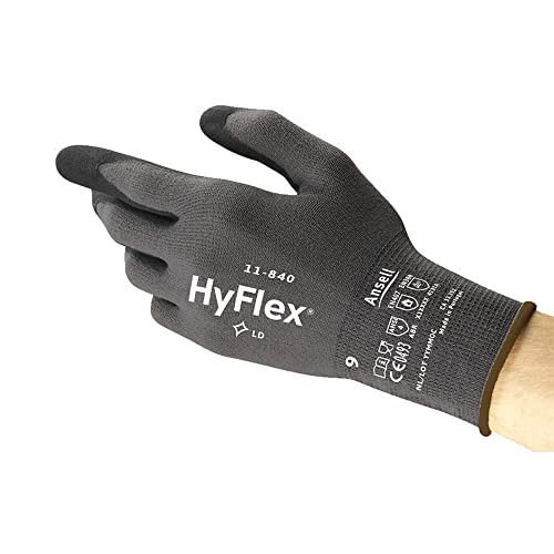 Ръкавици Ansell Healthcare 113040 Серия 11-840 HyFlex от лек нитрил FORTIX, размер 10, Сив (опаковка от 144 броя)