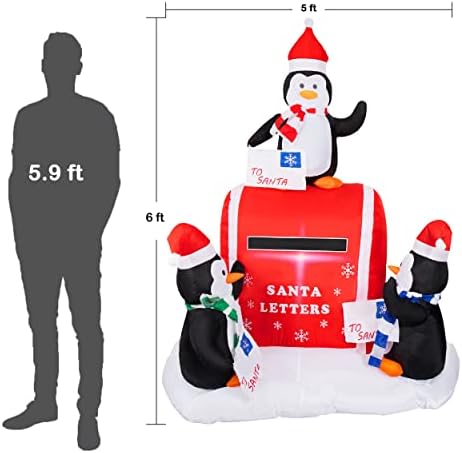 MAOYUE Коледни Надуваеми Украшения Пощенска кутия с Пингвин 6 фута Външни Коледни Украси, Надуваеми Вградени