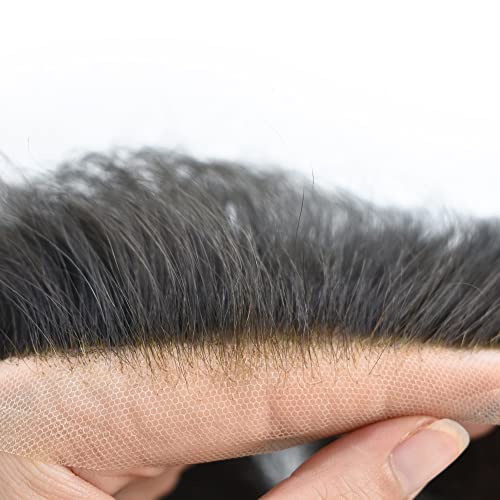 Американски мъжка перука със система за замяна на френски дантелен коса за мъже, прозрачни поли-изкуствена коса, избелени
