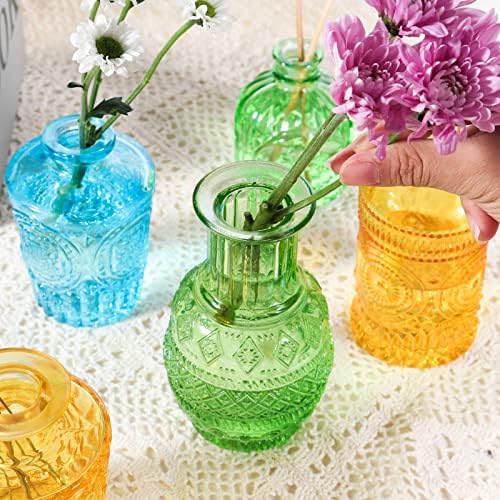 Набор от BIGIVACA от 10 Стъклени вази за пъпки, Малки вази за цветя, Цветни Вази за единични пъпки на едро, Мини-Декоративни