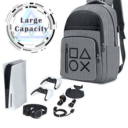 Органайзер за конзоли и аксесоари Akiimy PS5 със зареждането чрез USB, Водоустойчива чанта, Съвместима с PS5/PS4 Pro/PS4/PS4 Slim/Xbox One, Преносим чанта за носене през рамо