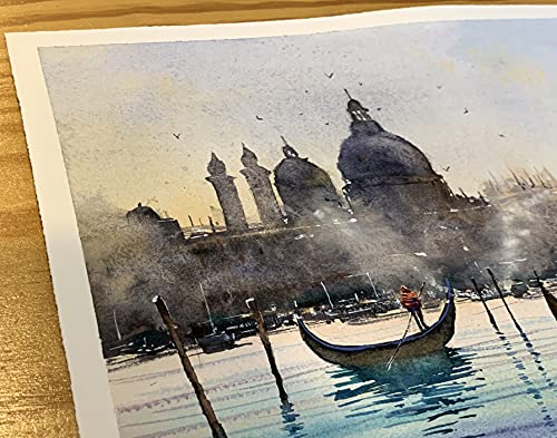 Лодка Венеция Оригиналната Картина Подписан от Акварелен Сцена Италия Венецианское Монтиране на Изкуството Уил Эллистона