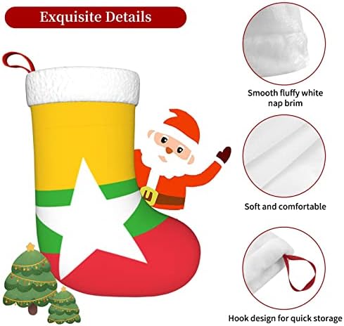 Cutedwarf Флаг Мианмар Коледен Отглеждане На Коледни Празнични Украси Камина Окачен На Стелката 18 См Чорапи