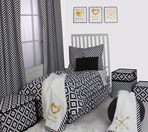 Bacati - Спално бельо за деца от памук и перкаля Love Унисекс (комплект спално бельо за деца от 4 теми, черно