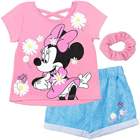 Тениска Disney с Мини Маус, къси Панталони и Ластикът за коса, Комплект дрехи от 3 теми от Малкия до Големия Дете