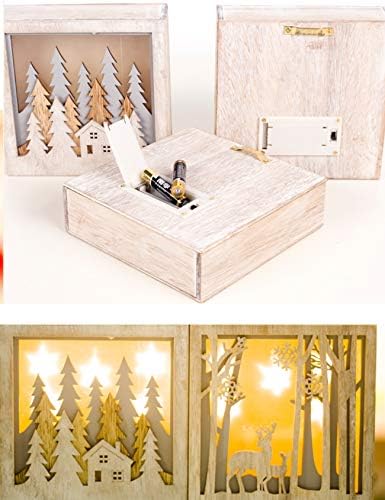 Коледна Декорация с Дървени Кутии Letuwj с Топли Led Светлини Дърво 5,7x5,7 Инча