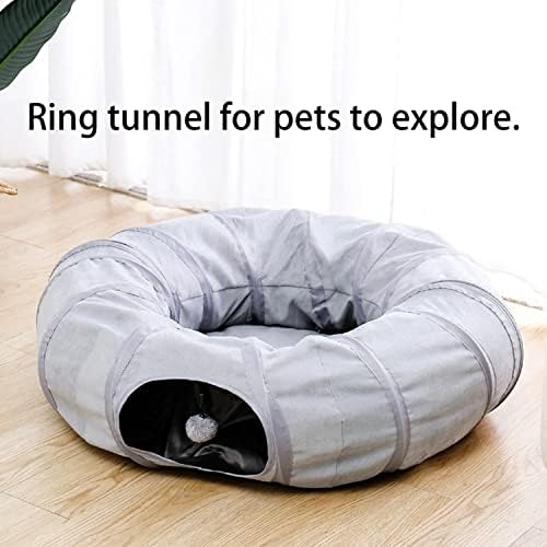 YCWO Cat Тунел Сив Кръг Играчки за домашни животни Диаметър на 98 см/37,4 инча 2 в 1, Сгъваеми Тунел Интерактивна Централна