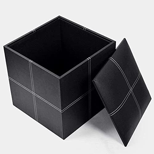 Обикновен Стол с Квадратна Кутия за съхранение с Капак ? Пейка За Замяна На Обувки Пу, Коридор, Хол, Черно-Скамеечка