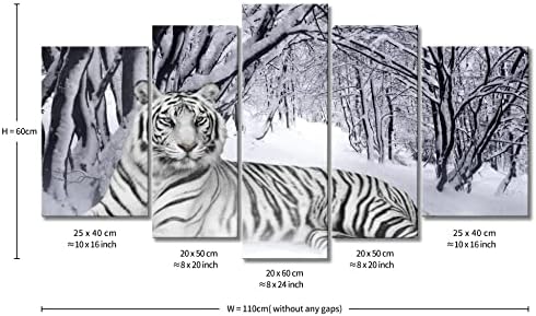 So Crazy Art - 5 бр. Бял Тигър Стенно Изкуство Стенни Живопис Маслени отпечатъци Върху Платно Изображения на Животни