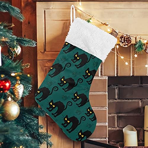 Sinestour Коледни Чорапи с Черна Котка за Хелоуин, Големи Коледни Чорапи за Коледната Елха, Камина, Окачени Чорапи, Чорапи