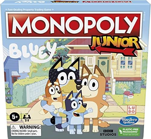 Настолна игра Monopoly Junior: Bluey Издание за деца на възраст от 5 години, играйте за Блуи, Бинго, мама и татко, с илюстрации от анимационния сериал (специално за )