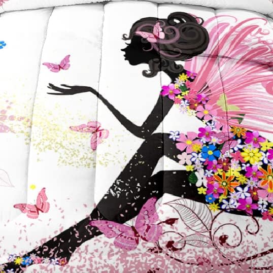 Романтичен Комплект Одеала за момичета феи с пеперуди за деца-тийнейджъри, Розови крила за момичета размер Queen Size