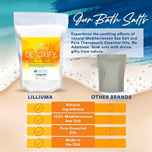 Сол за вана Detoxify 24 Унции на Средиземноморската Морска сол с Етерични масла от мента, тамян и лимон, Средство