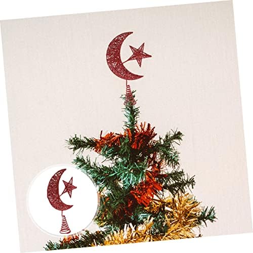 Abaodam Коледно Дърво Топ Звездата На Дядо Коледа Коледна Елха Topper Червен Орнамент Луната Елха Topper Звезда