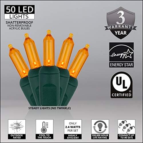 50 Led мини-Лампи T5 Оранжев Цвят, Празнични Светлини 25,5', Светлини за Хелоуин, Вечерни Украса за Хелоуин, Улични