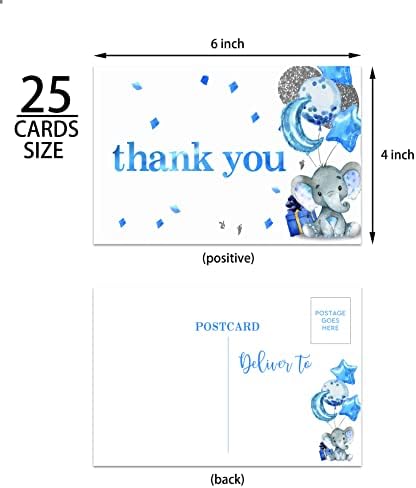 Картичка с благодарност Yuansail Baby Shower, пощенски Картички, с благодарност под формата на Син Слон, 25 пощенски картички